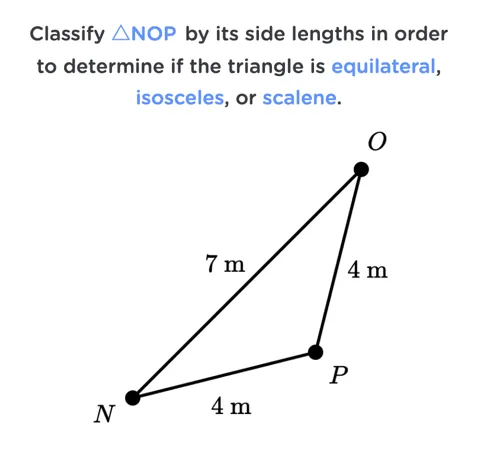 Classify triangle NOP by side lengths