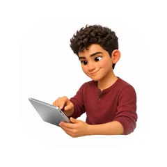 Animated student Matt using a tablet